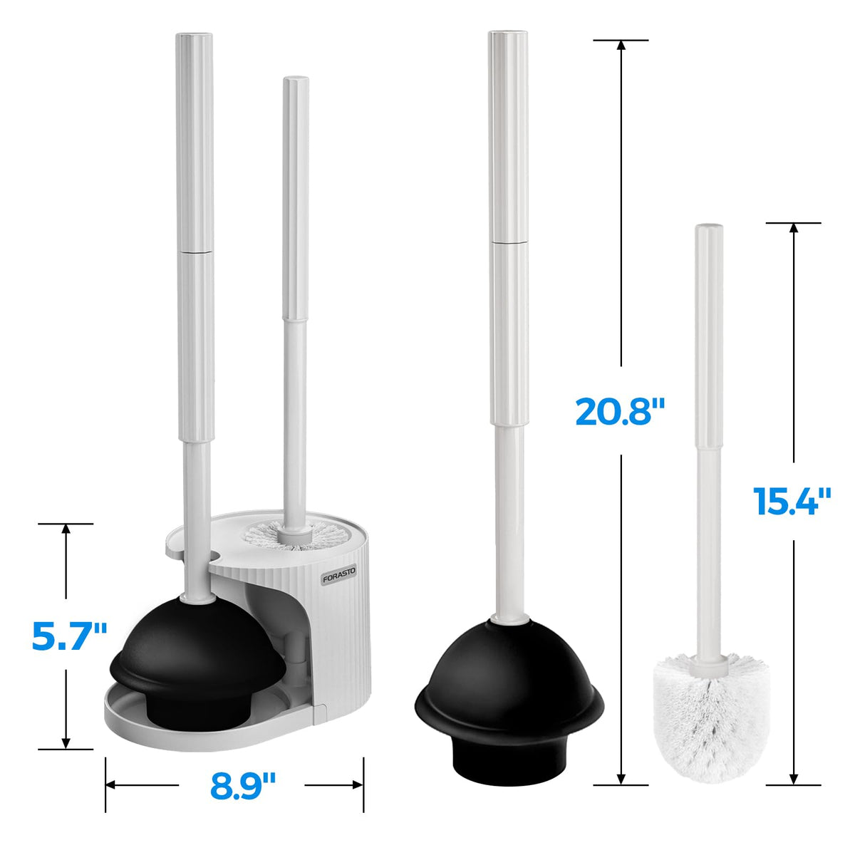 FORASTO 2in1 Toilet Brush & Plunger Set, Bathroom Essentials for Apartment