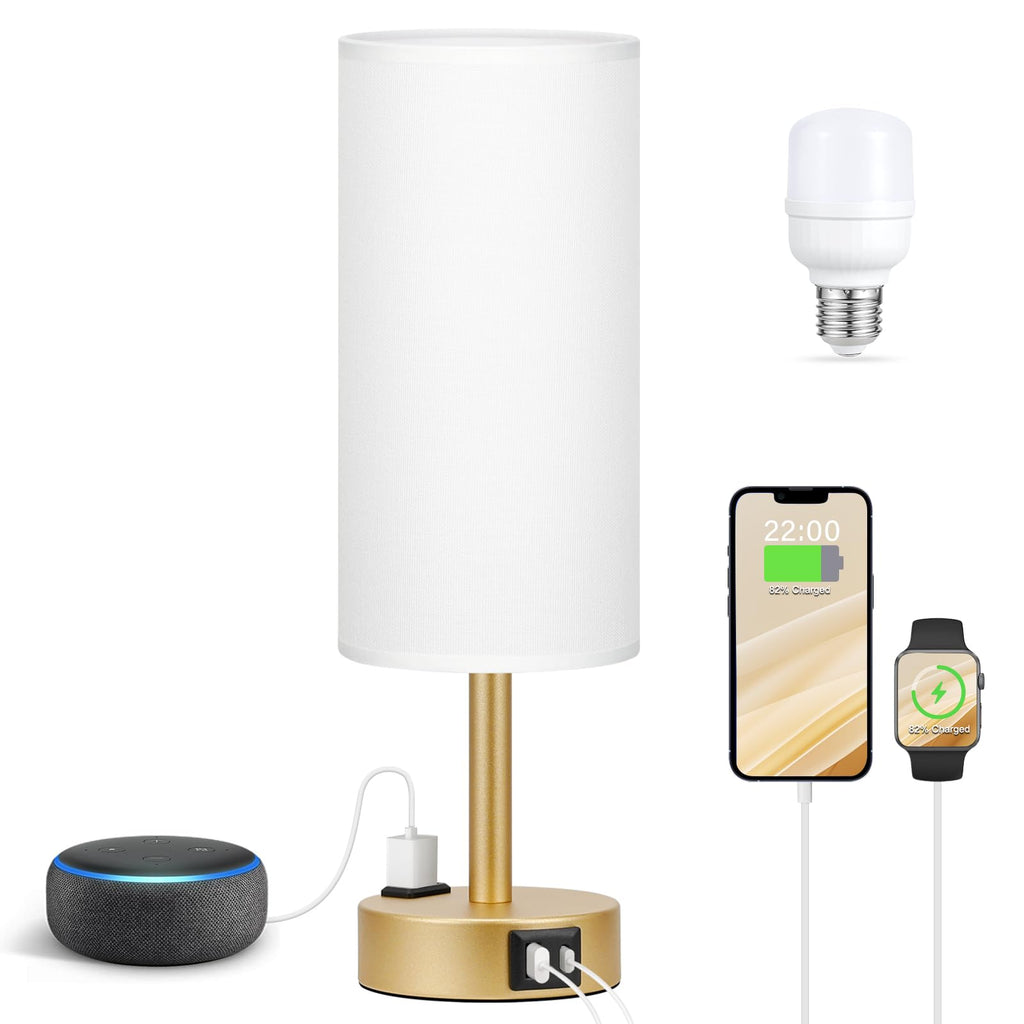 Fenmzee Bedside Table Lamp for Bedroom - Dimmable Touch, USB A+C, AC Outlet
