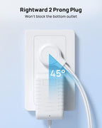 TROND Rightward Flat Plug Extension Cord 6ft for Small Tight Spaces, White