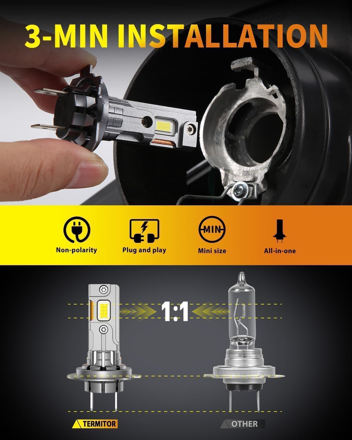 Termitor Laest H4/9003 HB2 Exterior Light Bulbs for Off-road, 15X Brighter 90,000LM, 85K+ hrs, 6500K Cool White, IP68 Waterproof, 1:1 OEM Size, 3 Minute Installation, Pack of 2