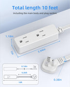 Flat Plug Extension Cord with 3 Outlets - 6Ft Low Profile Indoor 3 Prong Grounded Power Strip for Home Office & Travel - 16 AWG 13A/1625W, Black