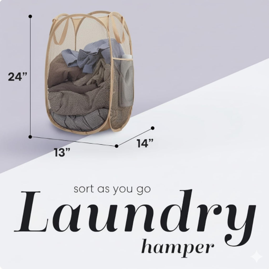 Handy Laundry Collapsible Mesh Pop-Up Hamper with Side Pocket