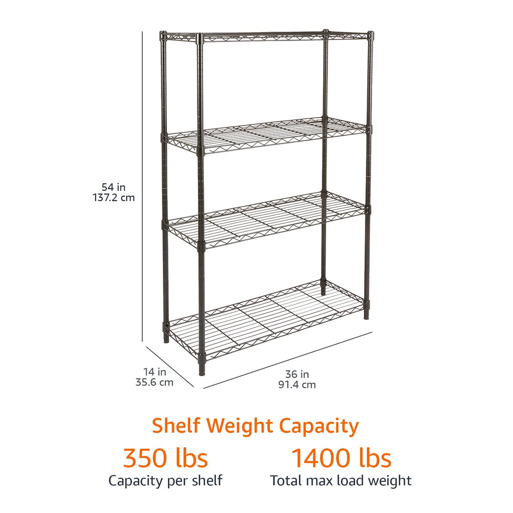 Amazon Basics 5-Shelf Tower Adjustable Storage Shelving Unit, Chrome, 16" x 16" x 54", 150 lbs Per Shelf
