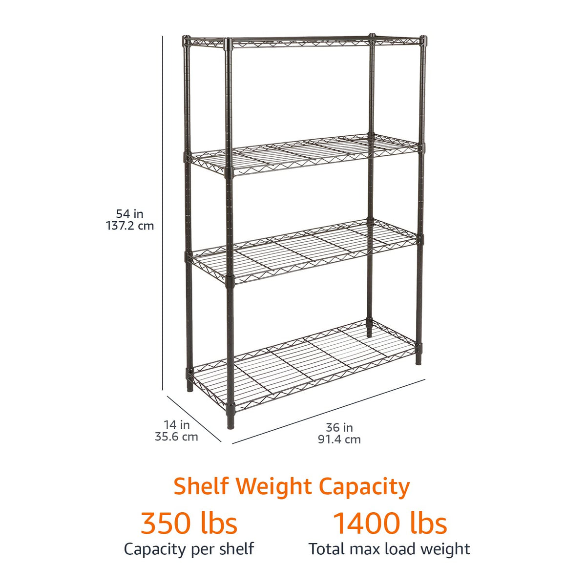 Amazon Basics 5-Shelf Tower Adjustable Storage Shelving Unit, Chrome, 16" x 16" x 54", 150 lbs Per Shelf