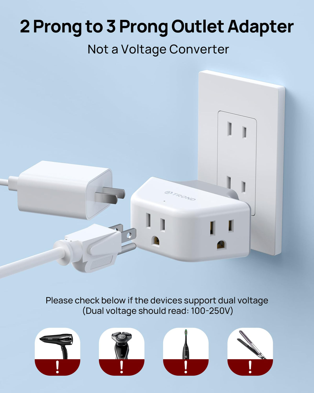 TROND Multi Plug Outlet Extender 2 Pack, Outlet Splitter for Bathroom