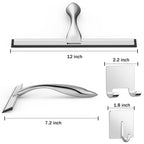 All-Purpose Stainless Steel Shower Squeegee for Shower Glass Door with 2 Adhesive Hooks, Bathroom Cleaner Tool Household Window Mirror Squeegee for Glass Doors, Cleaning Tile Wall, Car, 14 Inch Silver