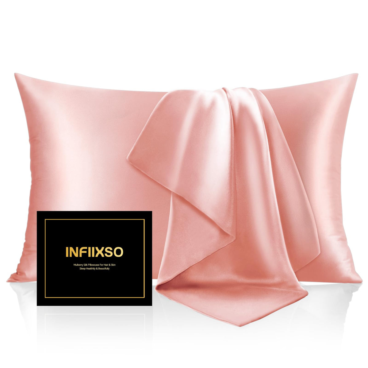 INFIIXSO Mulberry Silk Pillow Cases Standard Size with Zipper, Champagne