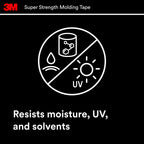 3M Super-Strength Molding Tape, 1/2 in x 15 ft, Double-Sided Adhesive, Permanently Attaches Side Moldings, Trim and Emblems to Interior and Exterior of Vehicles (03614), Gray