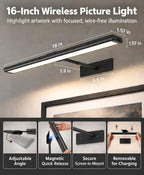 EZVALO Picture Light for Wall, 13'' Rechargeable Magnetic with Remote