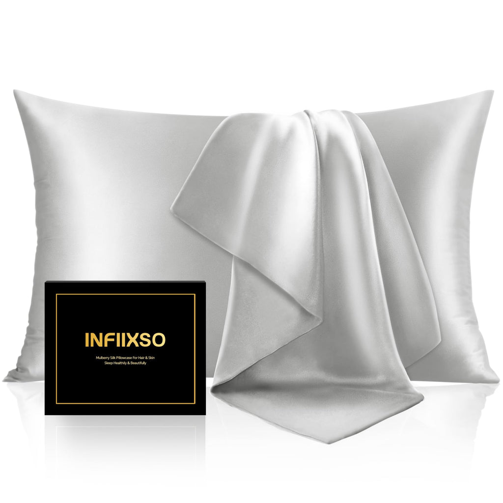 INFIIXSO Mulberry Silk Pillow Cases Standard Size with Zipper, Champagne