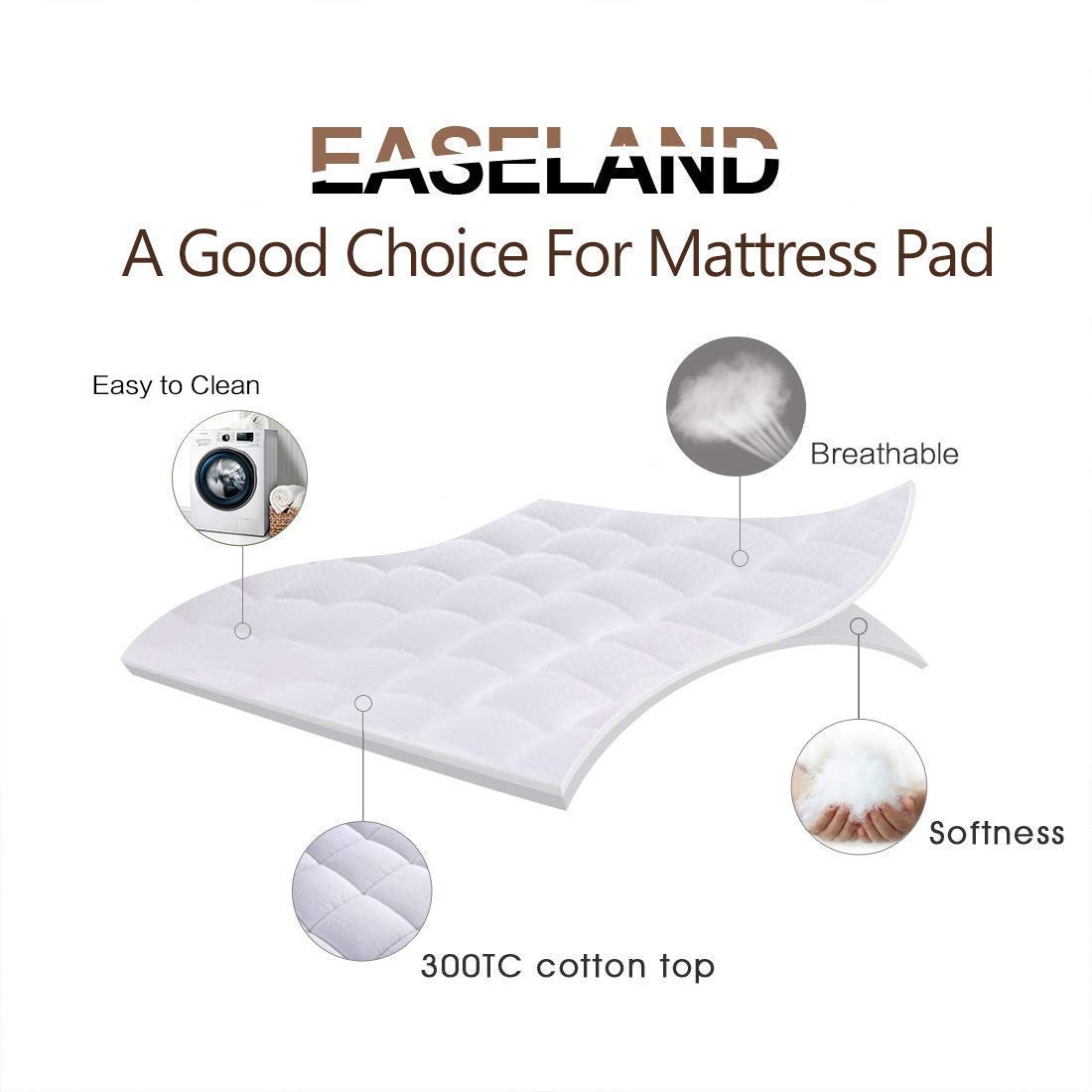 EASELAND King Size Mattress Pad Cotton Pillow Top Mattress Topper White