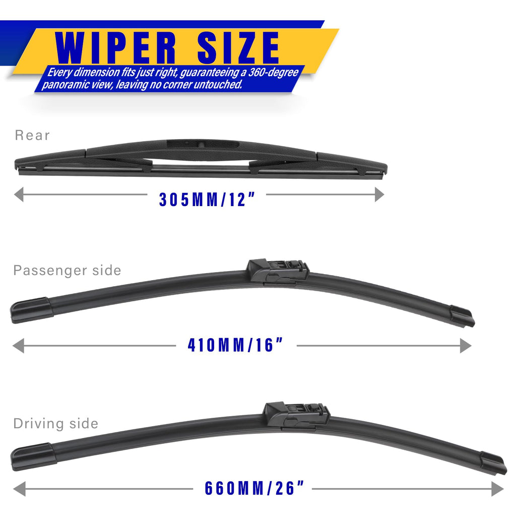 3 Wipers Fits Subaru Forester 2012-2018 Outback 2015-2019 Wiper Blades