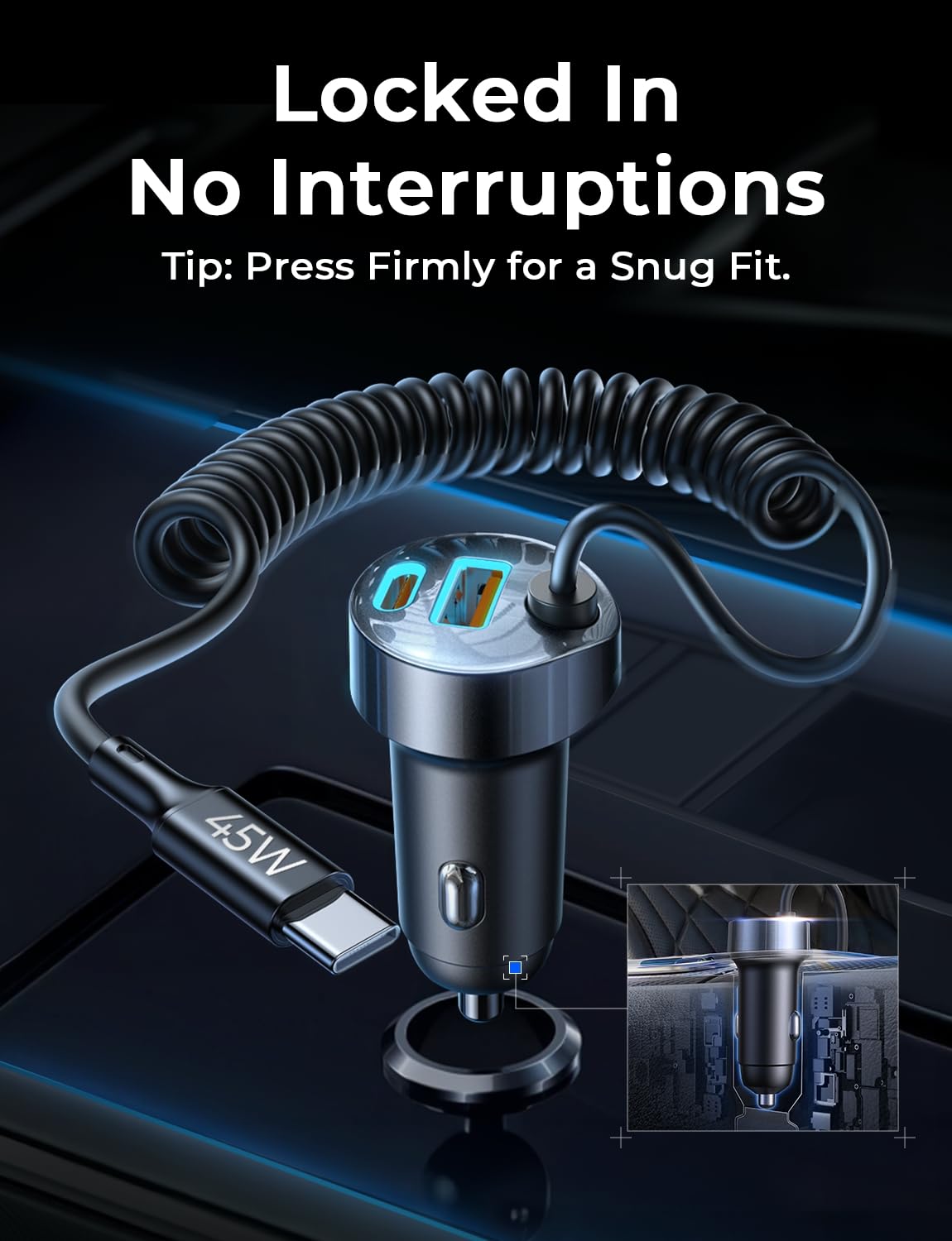 for iPhone 18/17 Pro Max Car Charger USB C Fast Charge with Coiled Cable