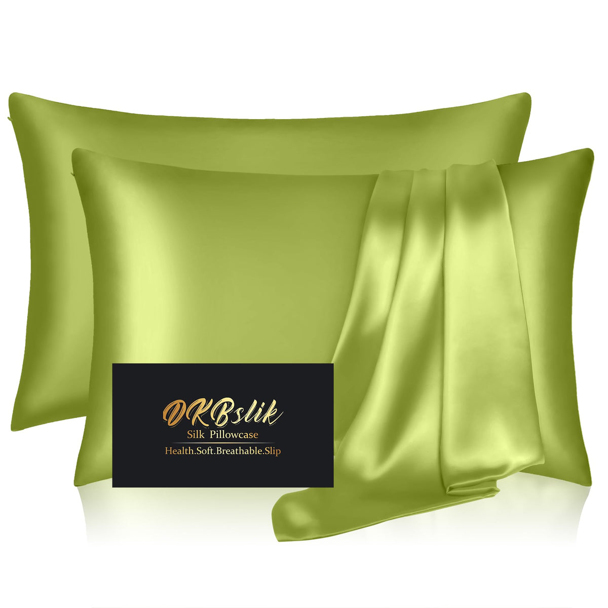 DKBslik Mulberry Silk Pillow Cases Queen Size with Zipper, Olive Green