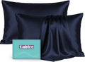 Gabire Mulberry Silk Pillowcases Set of 2, Both Sides Real Silk Pillowcase for Hair and Skin Prevent Acne Pillowcase Organic Silk Pillow case 2 Pack with Hidden Zipper, Navy Blue, Standard (20"×26")