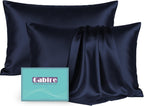 Gabire Mulberry Silk Pillowcases Set of 2, Both Sides Real Silk Pillowcase for Hair and Skin Prevent Acne Pillowcase Organic Silk Pillow case 2 Pack with Hidden Zipper, Navy Blue, Standard (20"×26")