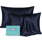 Gabire Mulberry Silk Pillowcases Set of 2, Both Sides Real Silk Pillowcase for Hair and Skin Prevent Acne Pillowcase Organic Silk Pillow case 2 Pack with Hidden Zipper, Navy Blue, Standard (20"×26")