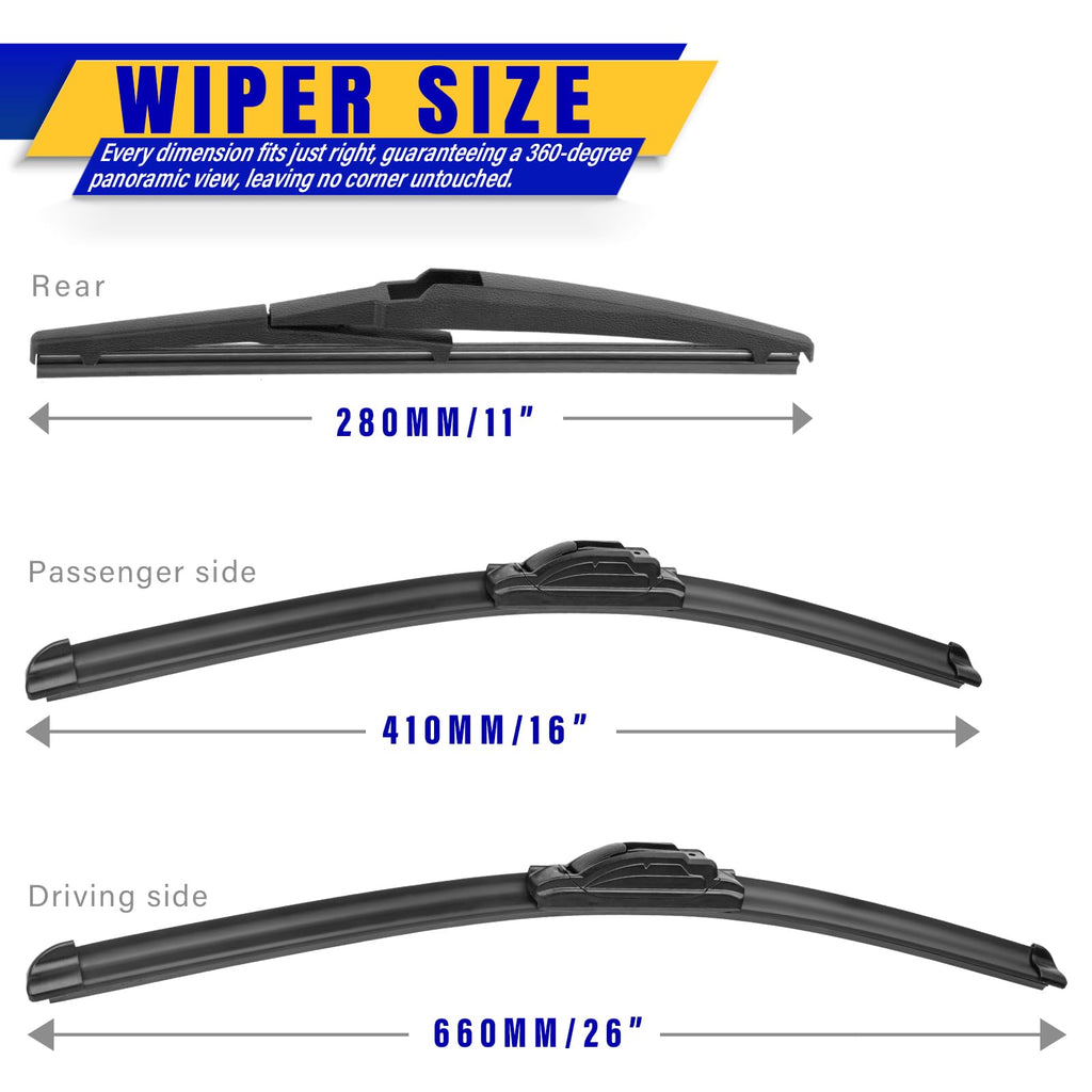 3 Wipers Fits Subaru Forester 2012-2018 Outback 2015-2019 Wiper Blades