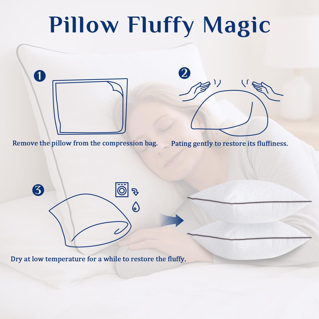 JOLLYVOGUE King Pillows 2 Pack, Cooling and Firm King Size Pillows with Oeko-Tex Certified Down Alternative Filling for Side, Back, and Stomach Sleepers, Hotel Collection