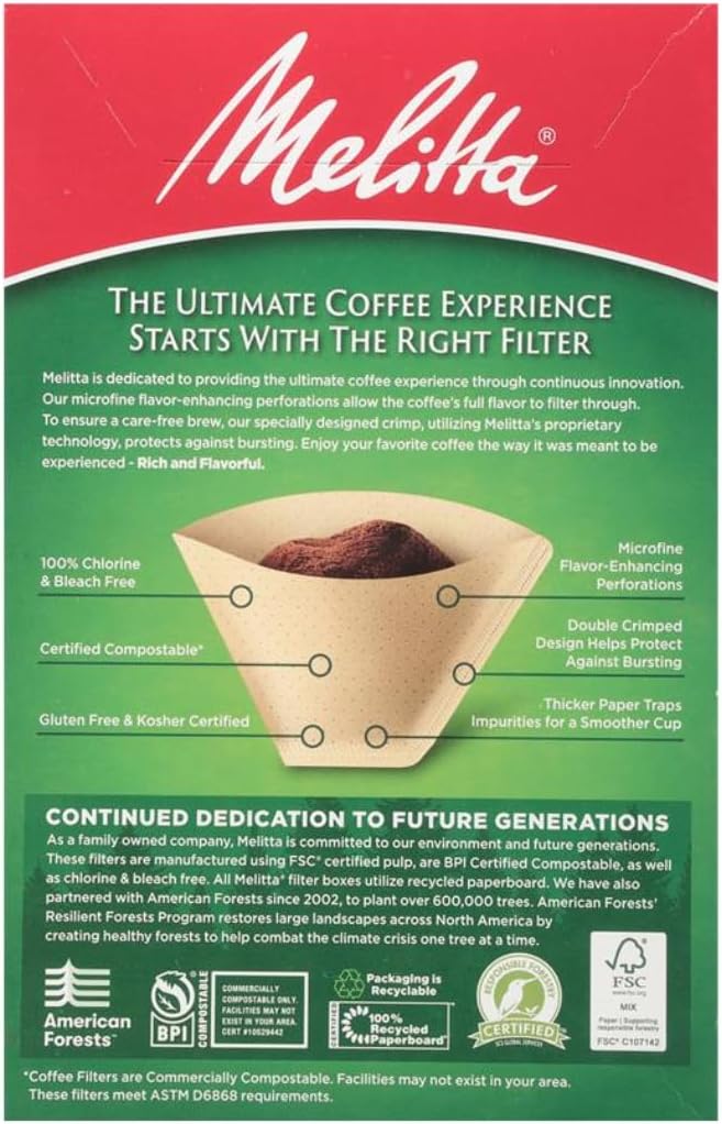Melitta #4 Unbleached Coffee Filters, Natural Brown Cone Filters, 3-Pack