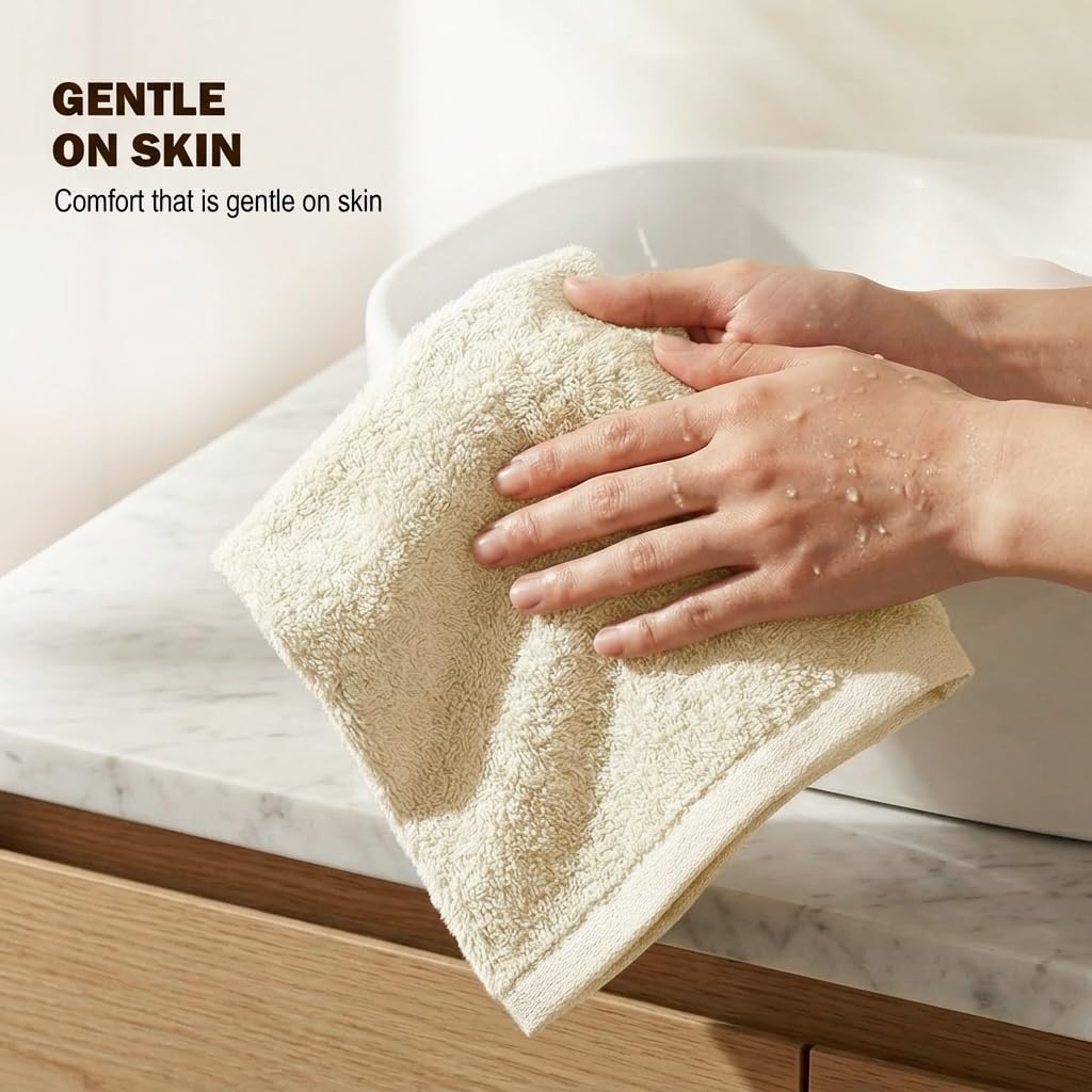 Utopia Towels 12 Pack Washcloths, 12x12 in, 100% Cotton, Beige