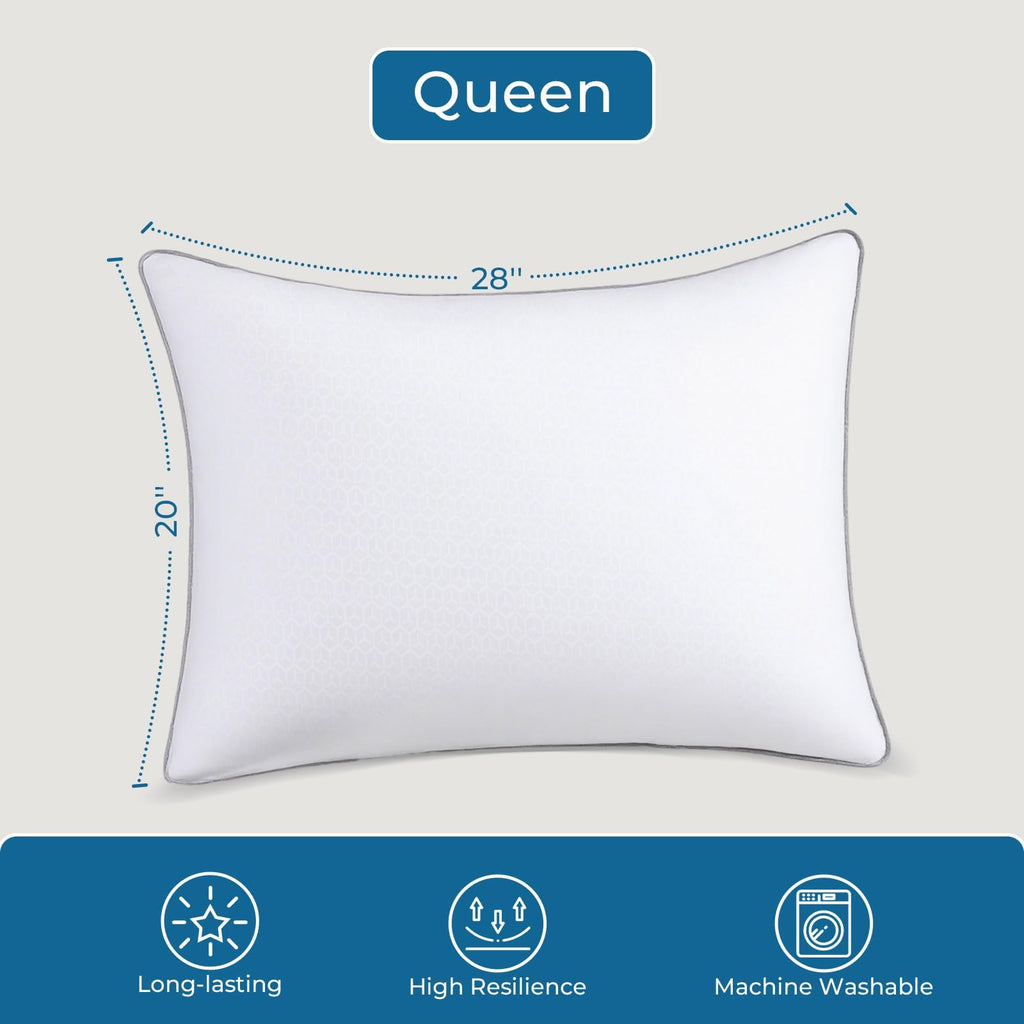 Sasttie Firm Pillows Queen Size Set of 2, Bed Pillows for Side, Back, and Stomach Sleepers - Oeko-Tex Certified Down Alternative Plump Filling - Hotel Quality and Machine Washable, 2 Pack