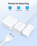 TROND Rightward Flat Plug Extension Cord 6ft for Small Tight Spaces, White