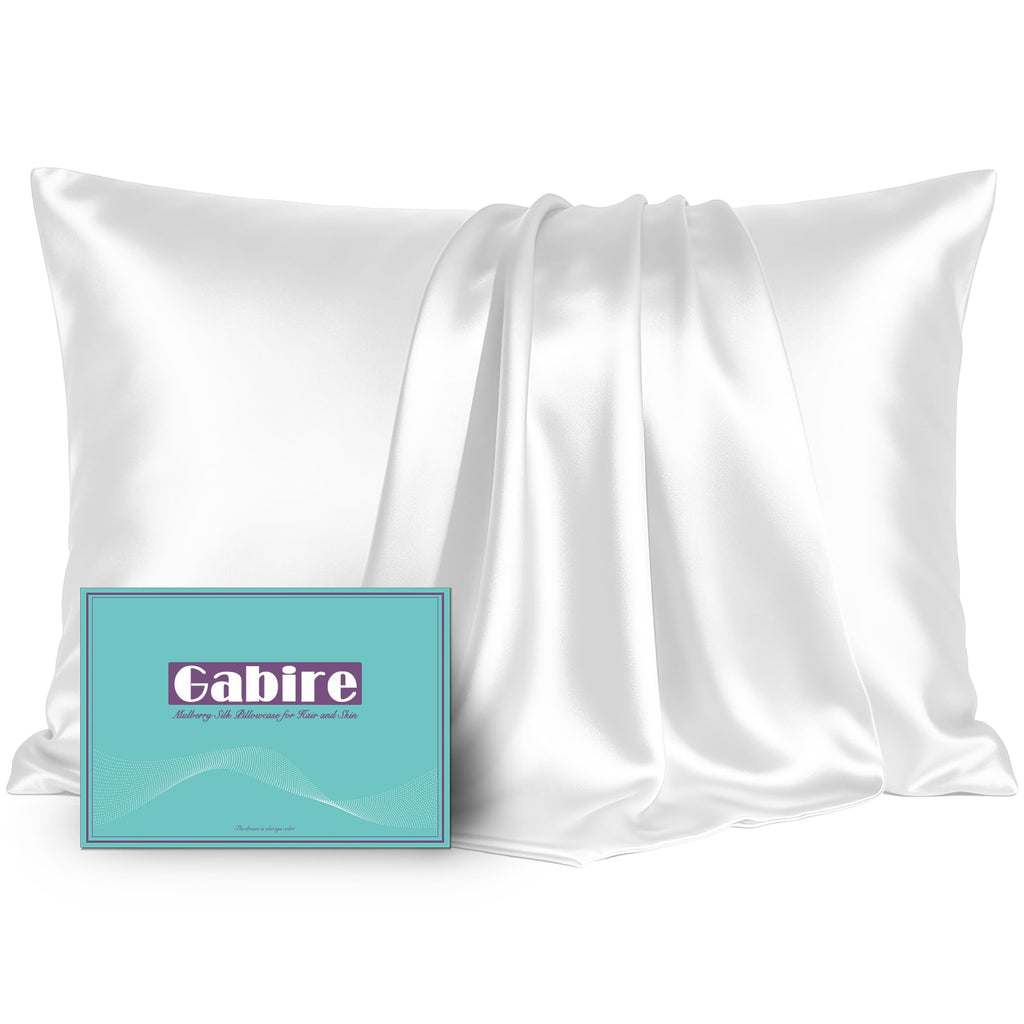 Gabire Mulberry Silk Pillowcases Set of 2, Both Sides Real Silk Pillowcase for Hair and Skin Prevent Acne Pillowcase Organic Silk Pillow case 2 Pack with Hidden Zipper, Navy Blue, Standard (20"×26")