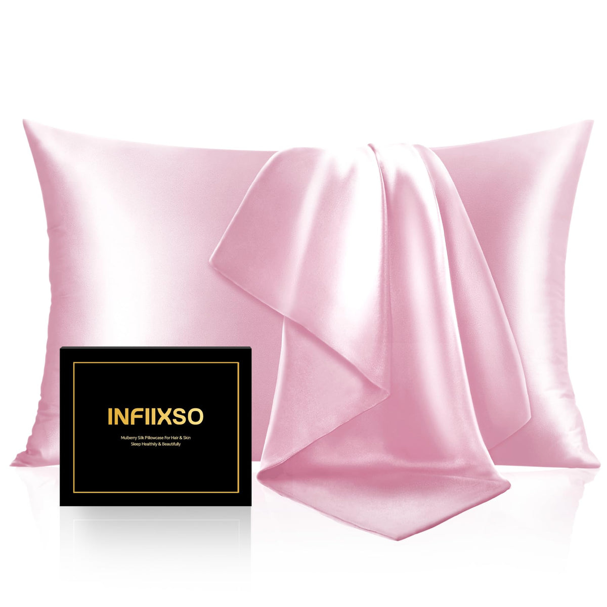 INFIIXSO Mulberry Silk Pillow Cases Standard Size with Zipper, Champagne