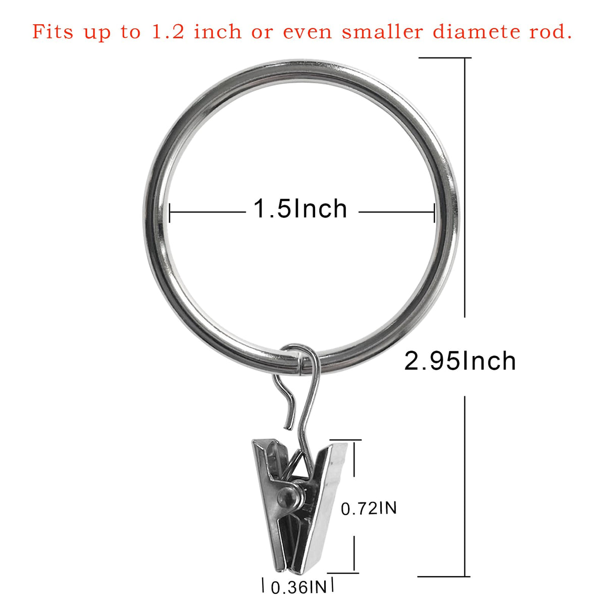 40 Pack Metal Curtain Rings with Clips, 1.5 in ID, Gold