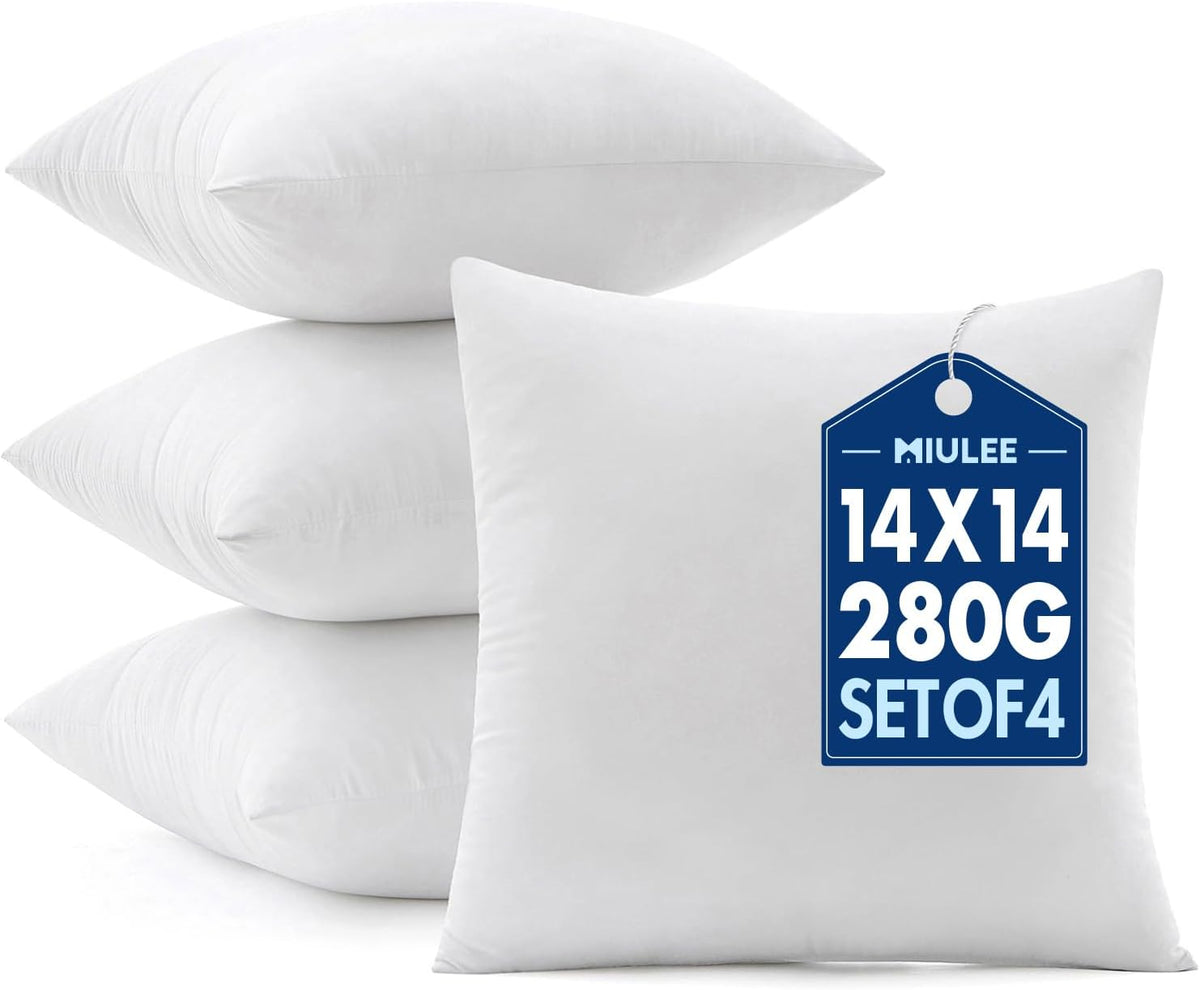 MIULEE 14x14 Pillow Inserts 4 Pack, 100% Virgin Fiber Filling Throw Pillows