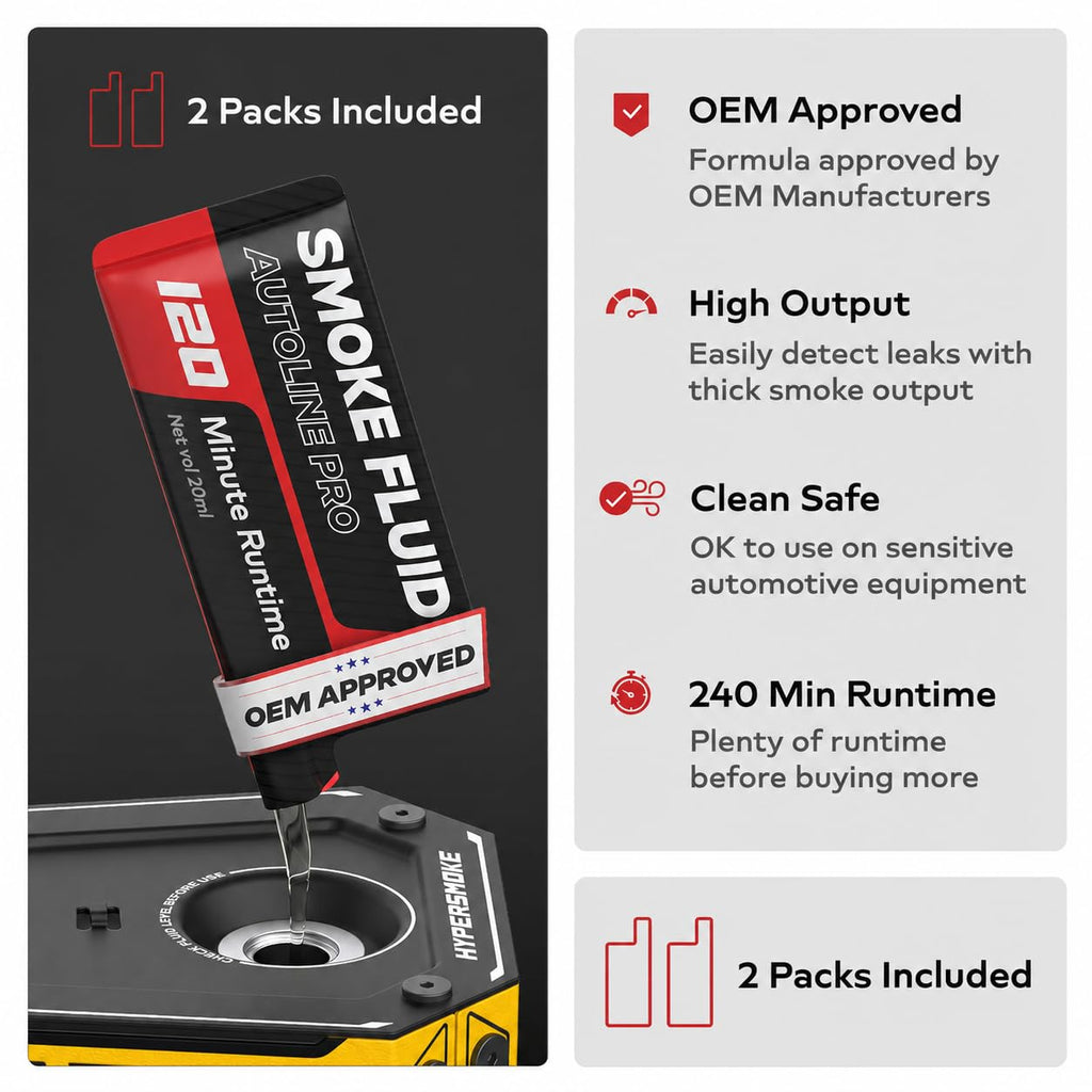 AutoLine Pro HyperSmoke™ Automotive Smoke Machine EVAP Vacuum Leak Tester | Pro Vers. w/Gauge | Adjustable Pressure - OEM Approved Smoke Fluid - Built-in Air Motor - Cone and EVAP Gas Cap Adapter
