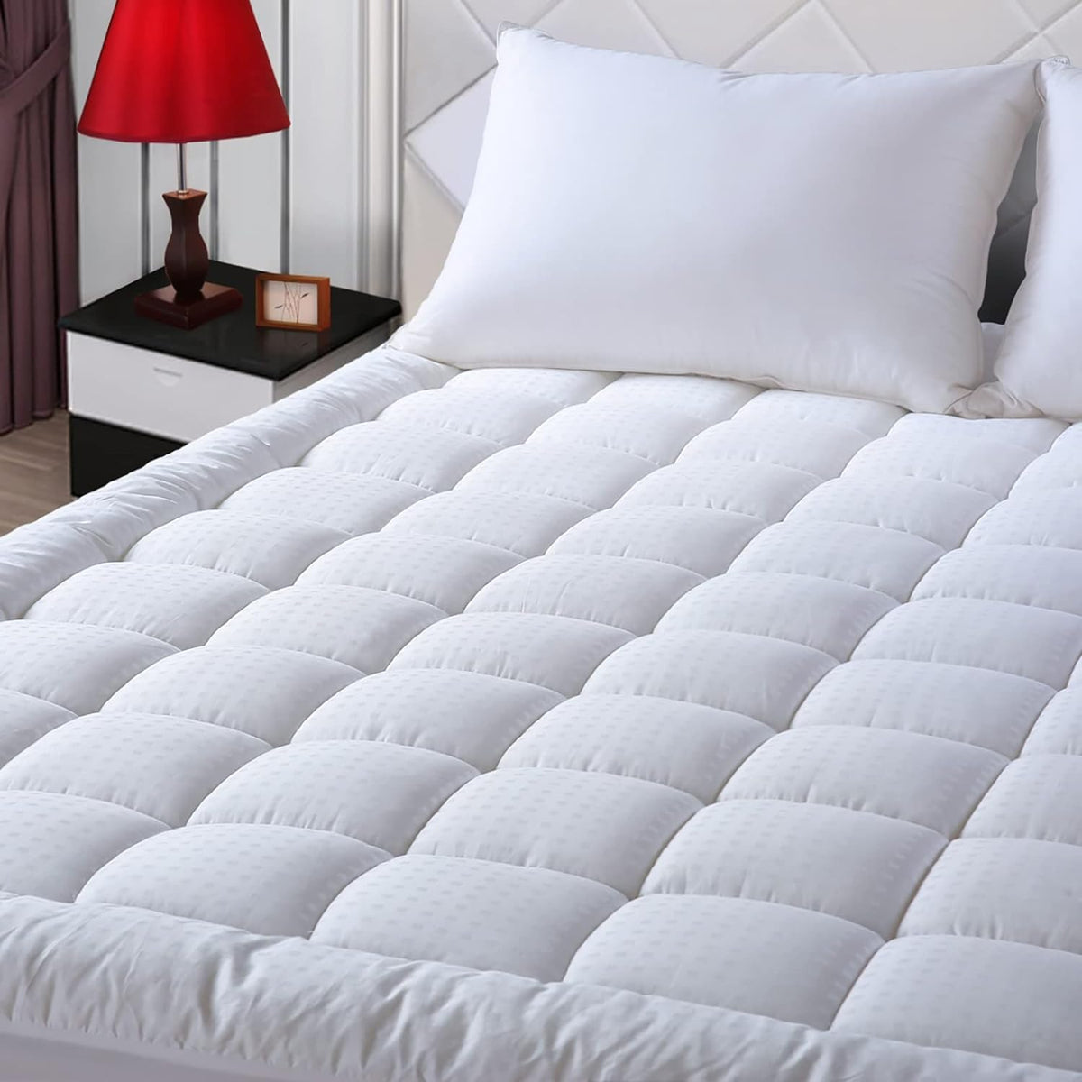 EASELAND King Size Mattress Pad Cotton Pillow Top Mattress Topper White