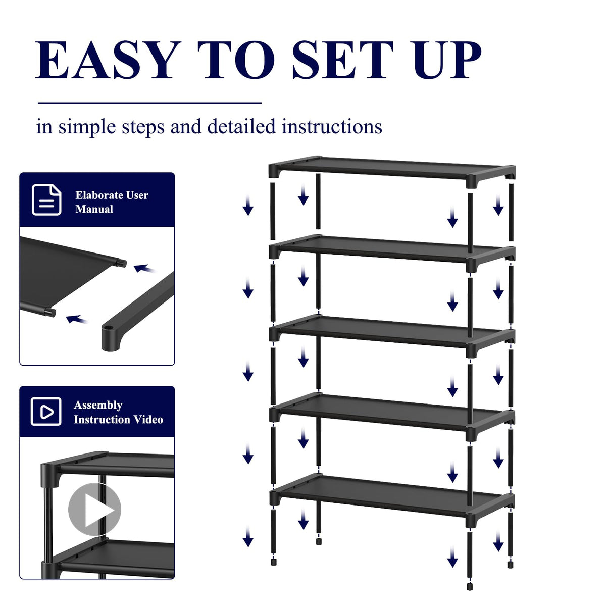 Kitsure Shoe Rack - Non-Woven Shoe Rack Shelf, Shoe Organizer for Closet, Entryway, Garage & Corridor, Stackable Shoe Shelves, 27.5" Wide - 2 Tier, Black