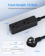 Flat Plug Extension Cord with 3 Outlets - 6Ft Low Profile Indoor 3 Prong Grounded Power Strip for Home Office & Travel - 16 AWG 13A/1625W, Black