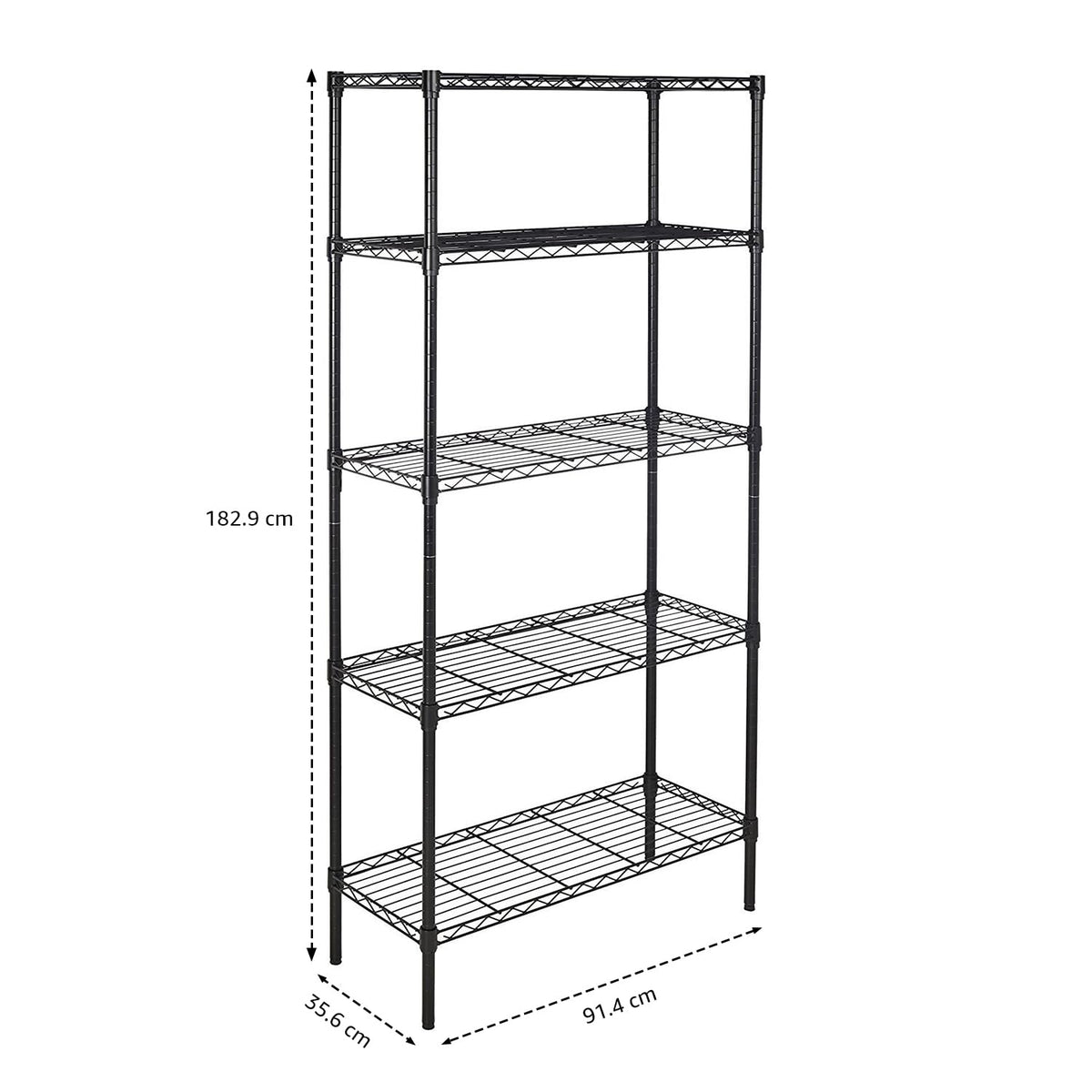 Amazon Basics 5-Shelf Tower Adjustable Storage Shelving Unit, Chrome, 16" x 16" x 54", 150 lbs Per Shelf