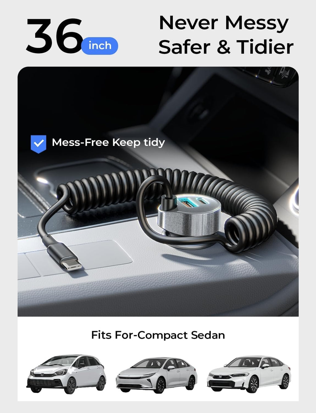 for iPhone 18/17 Pro Max Car Charger USB C Fast Charge with Coiled Cable