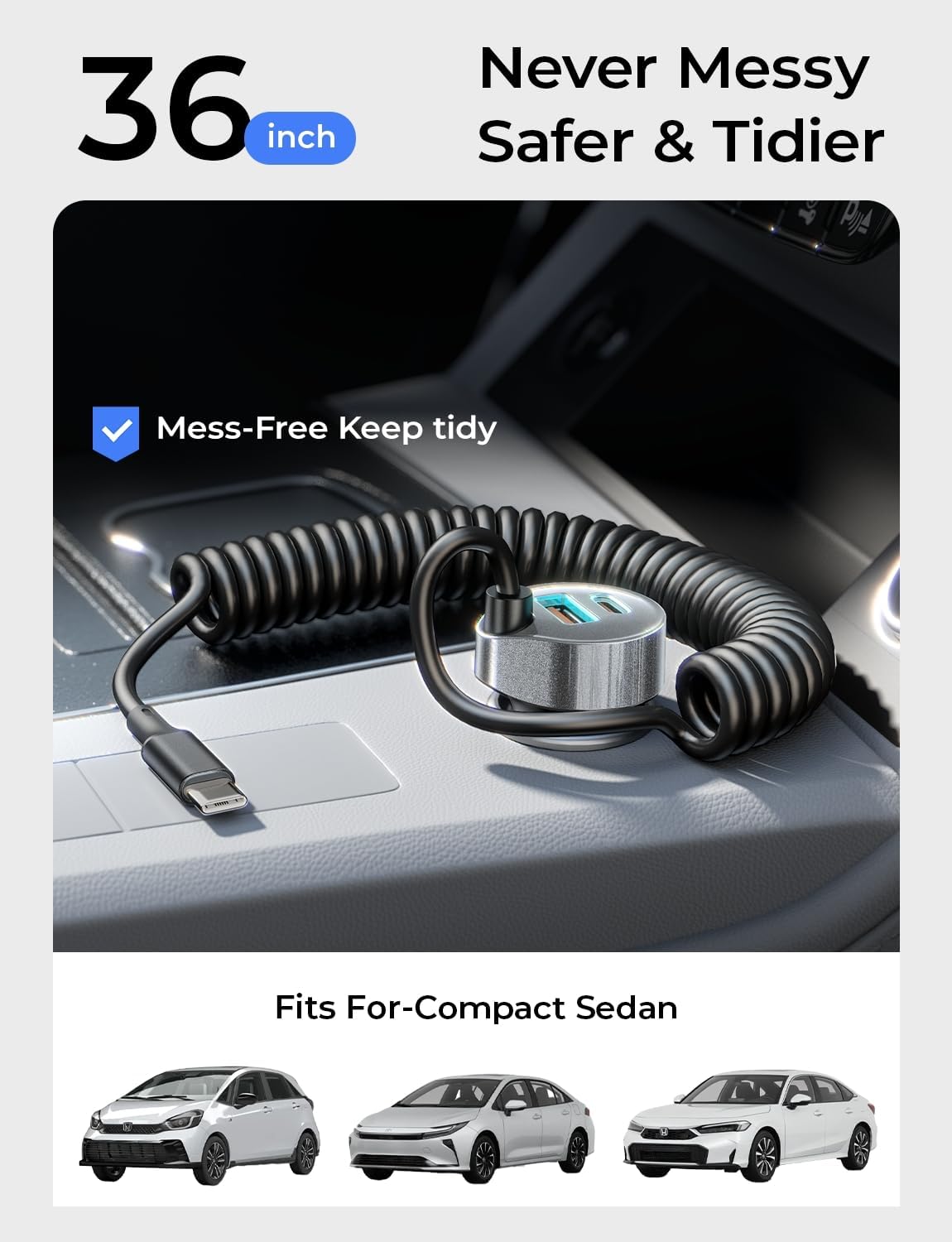 for iPhone 18/17 Pro Max Car Charger USB C Fast Charge with Coiled Cable