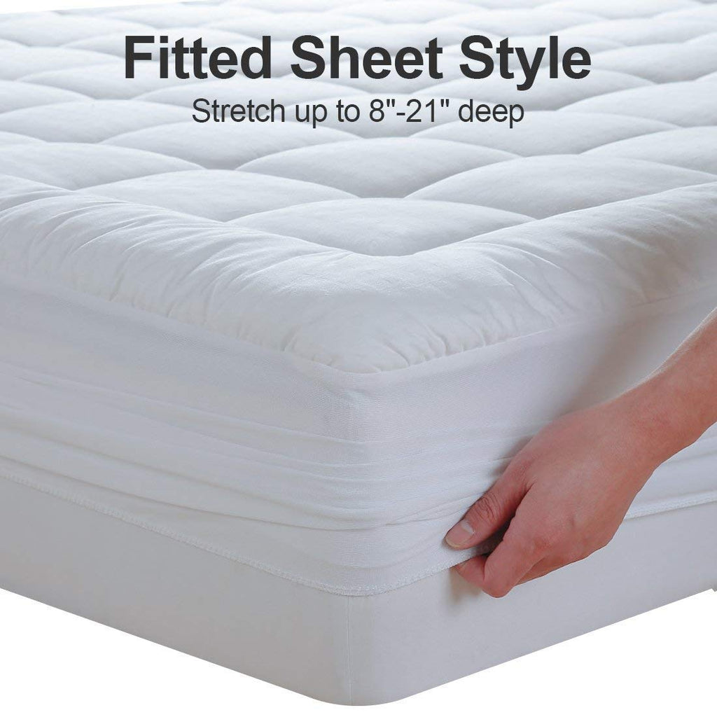 EASELAND King Size Mattress Pad Cotton Pillow Top Mattress Topper White