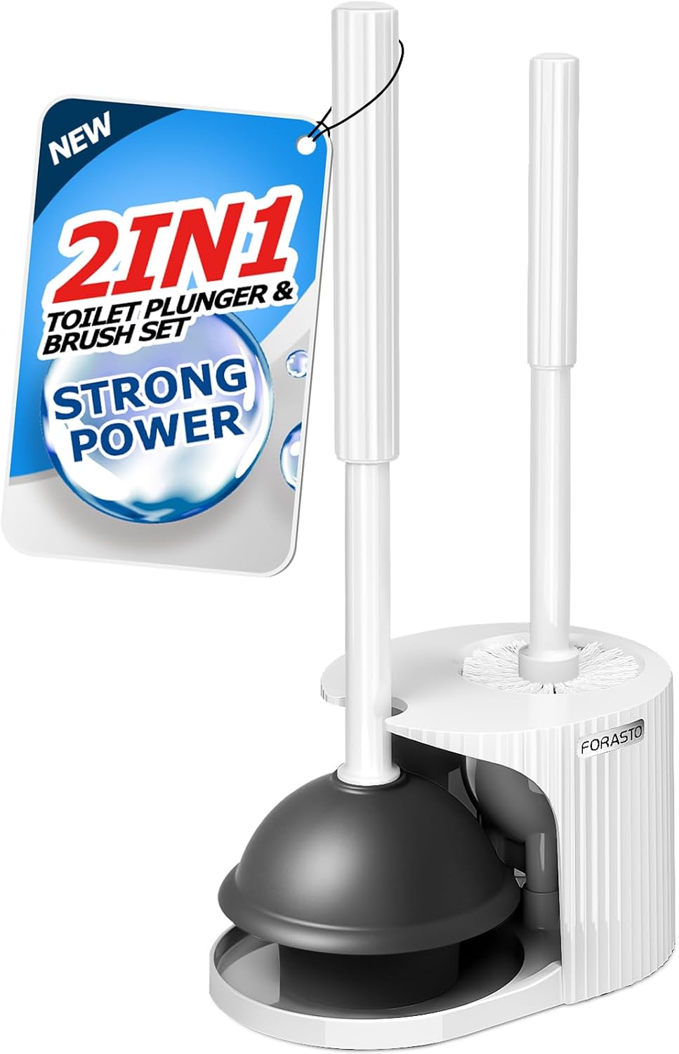 FORASTO 2in1 Toilet Brush & Plunger Set, Bathroom Essentials for Apartment