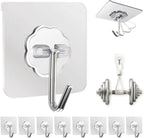 DDMY Adhesive Wall Hooks Clear 50lb(Max) Heavy Duty Hanging Sticky-10 Pack
