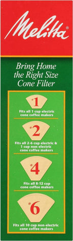 Melitta #4 Unbleached Coffee Filters, Natural Brown Cone Filters, 3-Pack