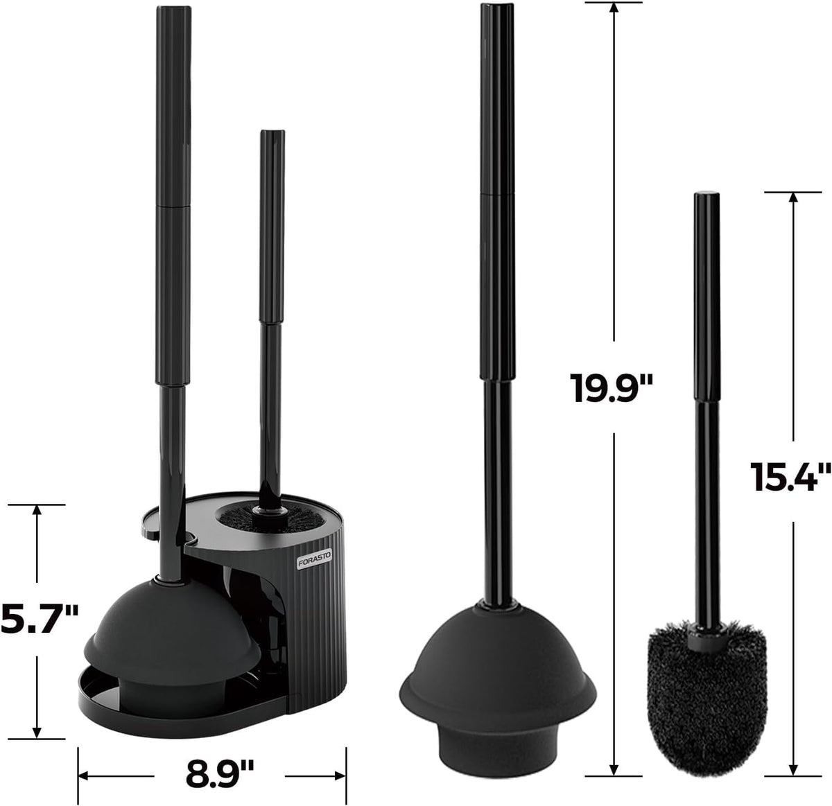 FORASTO 2in1 Toilet Brush & Plunger Set, Bathroom Essentials for Apartment