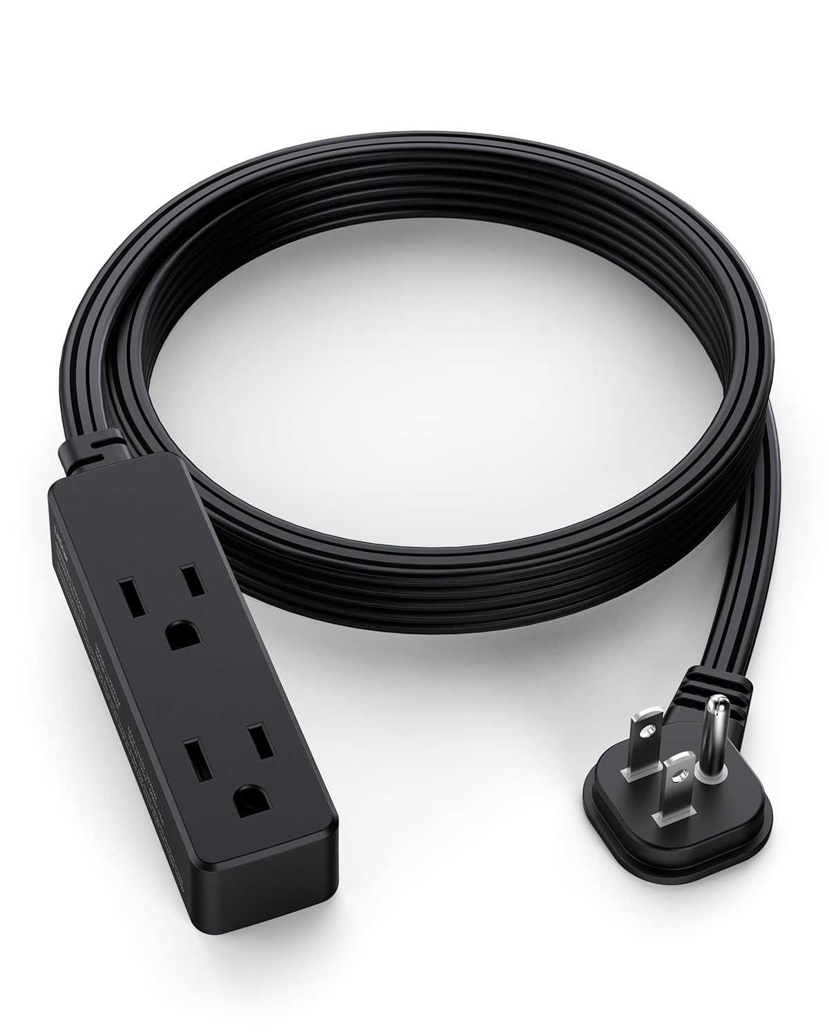 Flat Plug Extension Cord with 3 Outlets - 6Ft Low Profile Indoor 3 Prong Grounded Power Strip for Home Office & Travel - 16 AWG 13A/1625W, Black