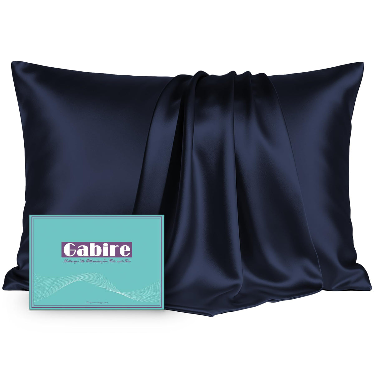 Gabire Mulberry Silk Pillowcases Set of 2, Both Sides Real Silk Pillowcase for Hair and Skin Prevent Acne Pillowcase Organic Silk Pillow case 2 Pack with Hidden Zipper, Navy Blue, Standard (20"×26")