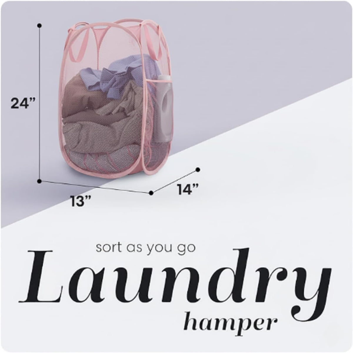 Handy Laundry Collapsible Mesh Pop-Up Hamper with Side Pocket