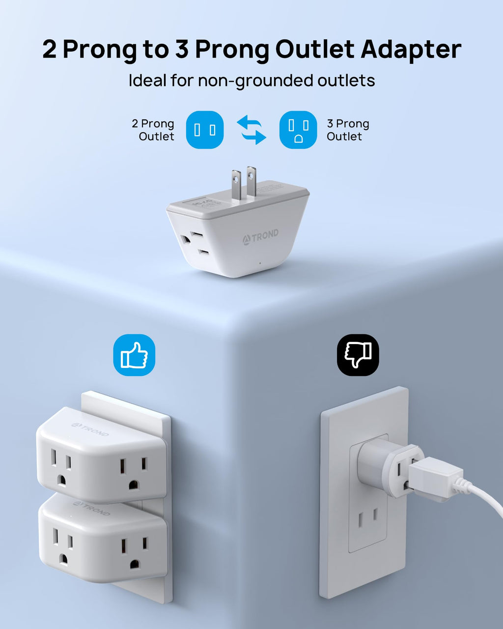 TROND Multi Plug Outlet Extender 2 Pack, Outlet Splitter for Bathroom