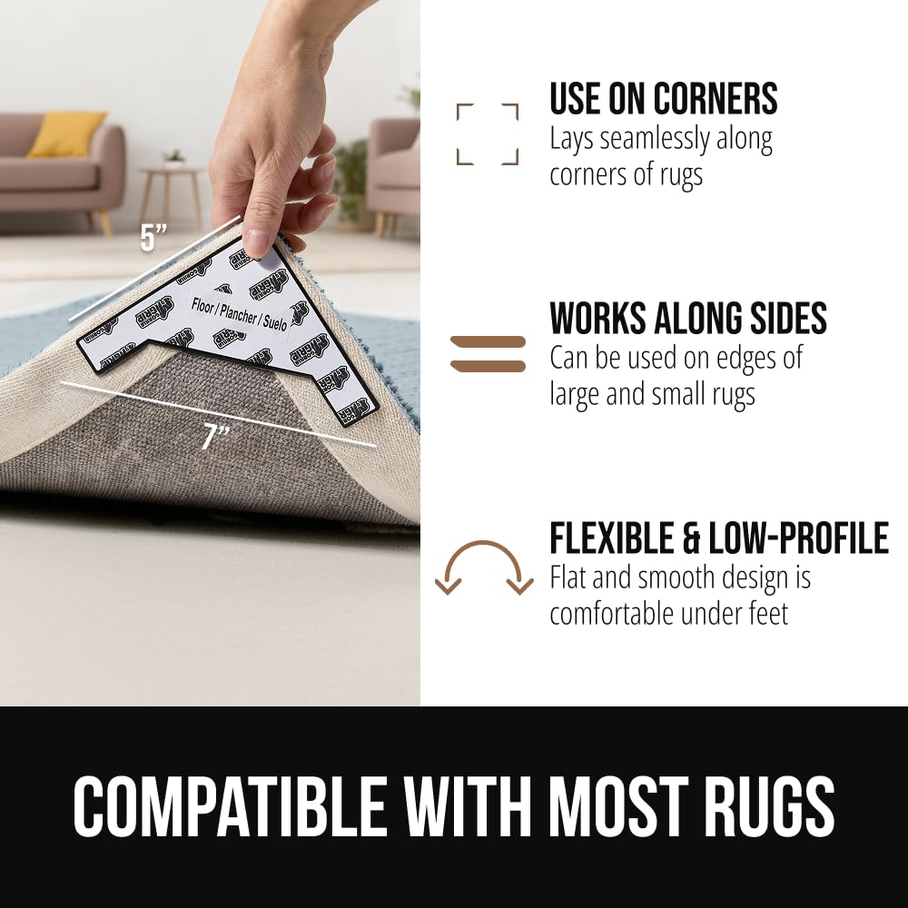 GORILLA GRIP® Extra Long Rug Grippers for Hardwood Floor, Reusable, Black