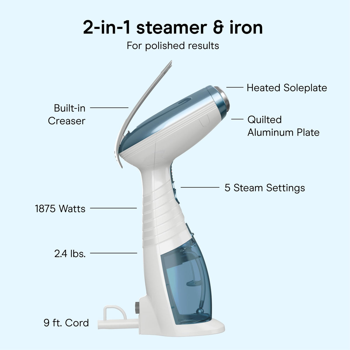 Conair Steamer for Clothes & Upholstery, Handheld, 3 Attachments, White
