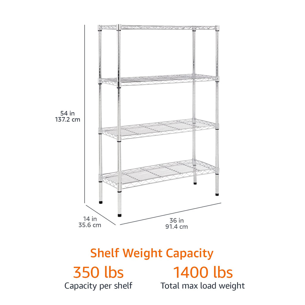 Amazon Basics 5-Shelf Tower Adjustable Storage Shelving Unit, Chrome, 16" x 16" x 54", 150 lbs Per Shelf
